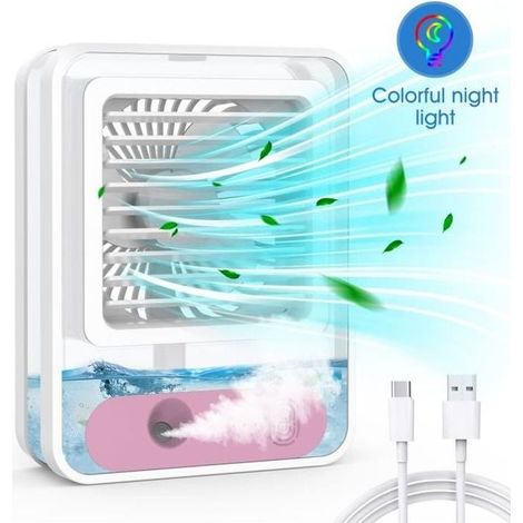 Mini climatiseur portable, ventilateur silencieux, climatiseur mobile, petit humidificateur rechargeable USB 2500 mAh-AquaForge (1/5)