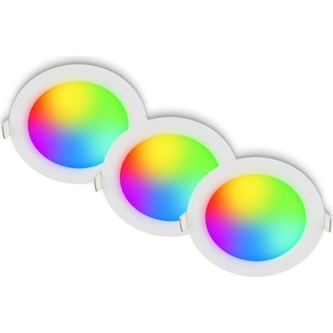 Set de 3 spots LED encastrables 230V avec télécommande, dimmable, RGB, CCT blanc cassé à froid, spot encastrable, spots plafond, 12x4 cm, blanc (1/5)