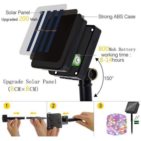 2 guirlandes solaires 22 m 200 LED – 8 modes – fil cuivre – jardin, mariage, fête (1/5)