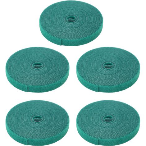 5 Rouleaux de Sangle Nylon Réutilisable pour Jardin, Attache Plante Adhésive et Découpable, Sangle à Crochet et Boucle pour Support et Redressage des Arbres, Vert Foncé (1/5)