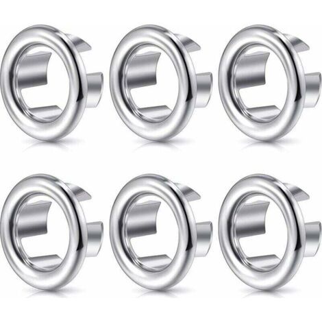 Lot de 6 pièces d'anneaux de débordement d'évier, conçus pour les éviers de lavage de salle de bains et de cuisine. Ces anneaux décoratifs servent de couvercle de trop-plein rond et s'insèrent dans le