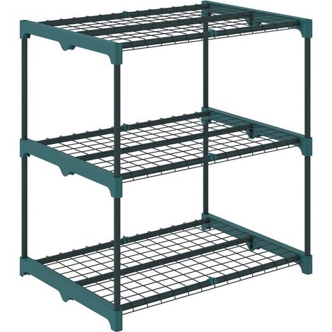 Support à plantes à 3 niveaux, 72 cm de hauteur, pour l'intérieur et l'extérieur, étagère en acier, vert foncé