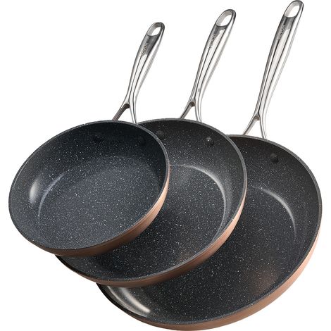 VEVOR Poele en Aluminium Lot de 3PCs 20/27/30 cm, Sauteuse en Ceramique Antiadhesive avec Poignee Resistante a la Chaleur, Ustensiles de Cuisine Restaurant, pour Gaz, Electrique, Induction, Gris