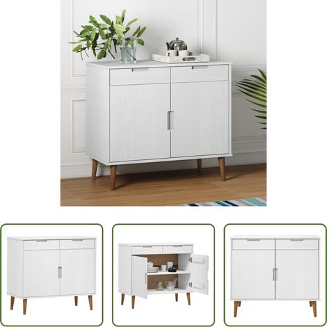 Buffet scandinave - Buffet MOLDE Blanc 90x40x80 cm Bois massif de pin (1/5)