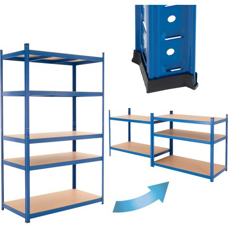 ECD Germany Estantería de taller 200x100x50 cm Azul Galvanizada Estante Industrial Resistente Garaje Almacenamiento de 5 Baldas MDF Capacidad carga 875kg Banco Metálico sin Tornillos Altura Ajustable (1/5)