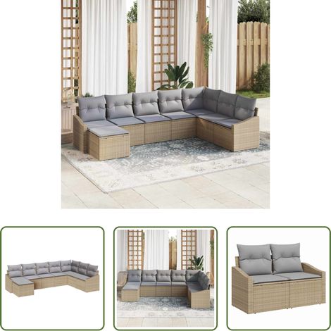 vidaXL Poly Rattan -  Sofa Set mit Kissen 8 pcs Beige Poly Rattan (1/5)