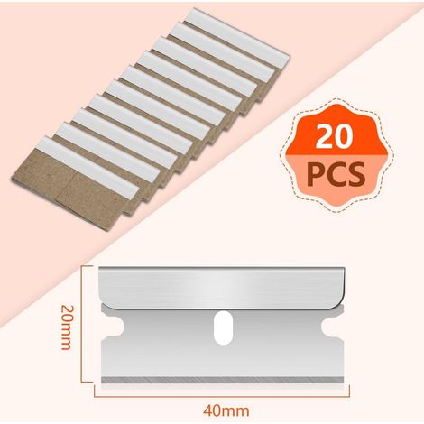 20 pièces Lame Grattoir de Rechange, Grattoir Vitre, Grattoir Vitrocéramique, Racloir, Racloir Vitrocéramique, Métal Lames Rechange Pour Grattoir, Avec emballage indépendant,40  20 mm