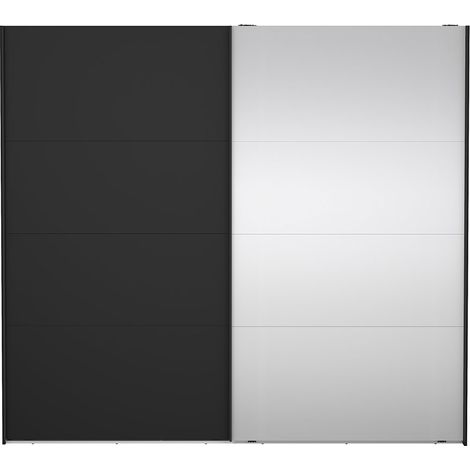 Catania Kleiderschrank 221x244x67cm, 1 Schiebetür, 1 Schiebetür mit Spiegel matt schwarz. (1/5)