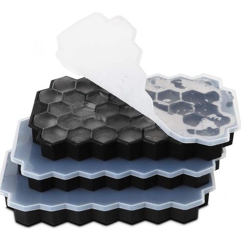 Silikon-Eiswürfelform – 3-teilig mit Deckel – 111 sechseckige Würfel – temperaturbeständig von -60 °C bis 260 °C – gefrier-, ofen-, spülmaschinen- und mikrowellengeeignet (1/5)