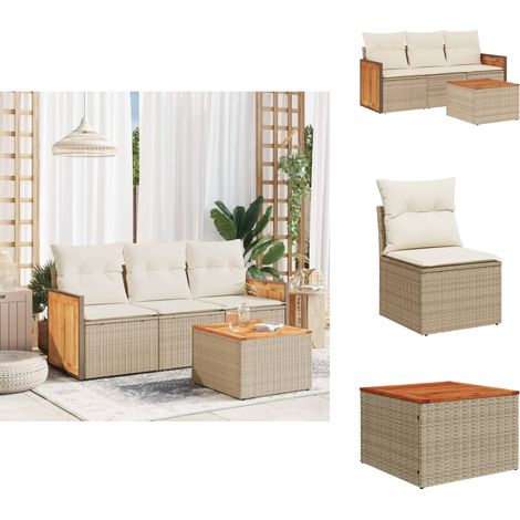 Salon de jardin avec coussins 4 pcs beige résine tressée - Ensemble Salon De Jardin - Meuble De Jardin - Mobilier Extérieur - Salon De Jardin Pliable - Chaise Longue (1/5)