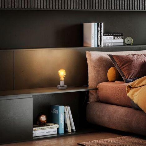 Lampe de table vintage en métal nickel brossé, éclairage de lecture E27, câble avec interrupteur, abat-jour Ø10cm, luminaire de chevet rétro. (1/5)