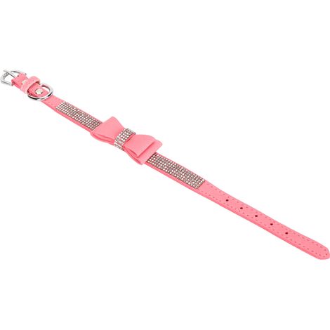 Collier pour chat en microfibre ajustable avec double nœud papillon et strass scintillants, rose, taille S (1/5)