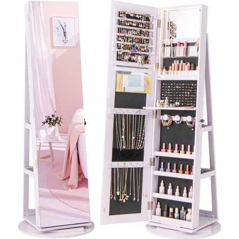 Armoire à bijoux miroir rotative 360° avec 3 modes LED colorés verrouillable - violet (1/5)
