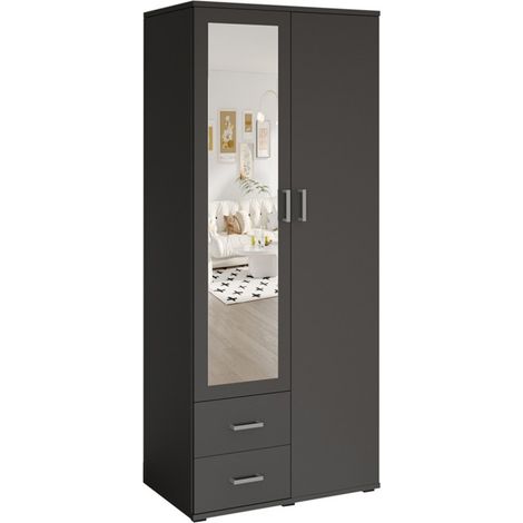 Armario TOM 2 puertas con espejo y 2 cajones gris antracita 80 cm (1/5)