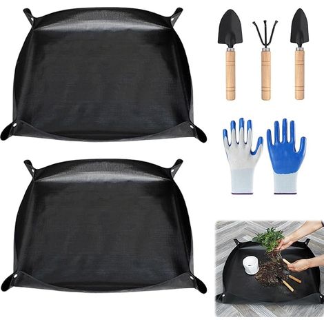 Set of 2 Garden Mats 100 x 100 cm Waterproof with Garden Tools Foldable for Succulent Pots Indoor Garden Black (1/5)