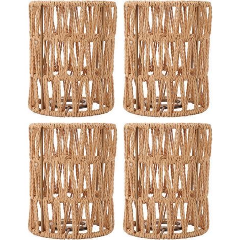 Abat-jour rétro Imitation rotin, Style bohème, tissé à la main, pour lampadaires, lustres, mur de Table, 4 pièces (1/4)