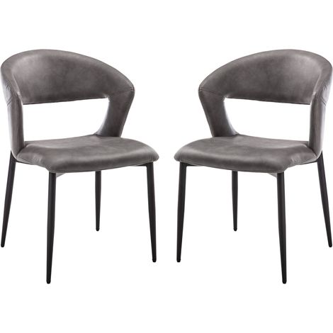 Set di 2 Sedie da Pranzo Sedie in Ecopelle Sedia Sala da Pranzo con Gambe in Metallo Poltrona Imbottite per Soggiorno, Grigio (1/5)