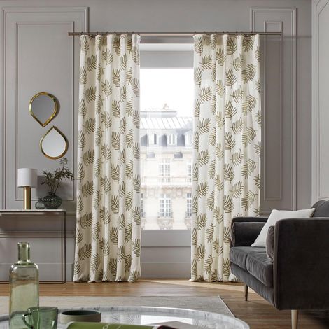 Rideau en Toile de lin viscose rebrodée de feuillages  FILICO (1/4)