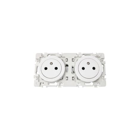 Prise de courant double 2P+T affleurante - 2 postes - Blanc - Square - 60252 - Eur'Ohm (1/3)