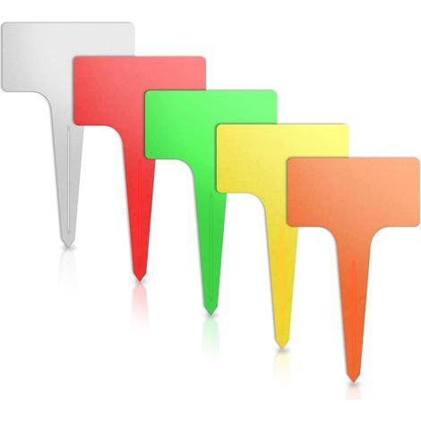 Lot de 100 étiquettes de plantes en T, en plastique épais et étanche, 6 x 10 cm, pour pépinière et jardin (multicolore) (1/5)