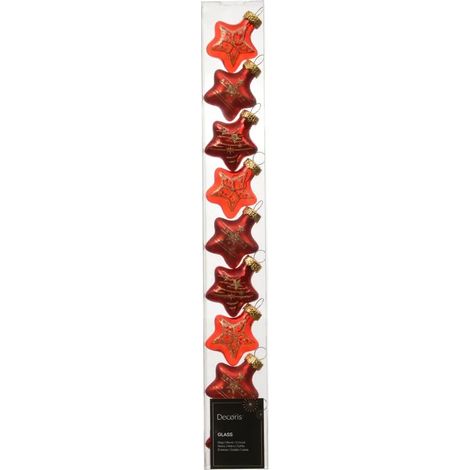 Estrellas de Navidad en vidrio rojo brillante y mate, 9 unidades, 3 cm (1/3)
