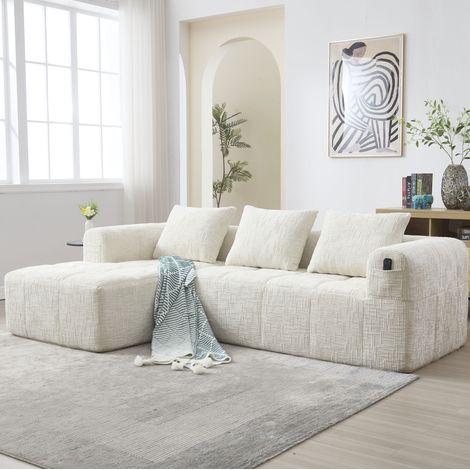 FloraGrace canapé modulable L, 250 x 158 x 60 cm, chenille beige, chaise longue, accoudoirs, 3 places (1/5)