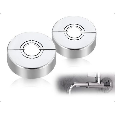 Set of 2 Plastic Pipe Covers, 3 Sizes, Cuttable, Silver, for Bathroom and Kitchen (1/5)