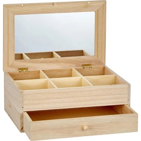 Coiffeuse - ARTEMIO - Bois - 6 Compartiments - 1 Tiroir - Miroir Inclus - Marron