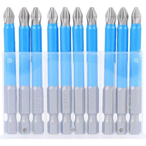 10-teiliges Set elektrischer Schraubendreherbits, rutschfest, S2-Stahl, Kreuzschlitz-Magnetbohrer PH2 x 70 mm