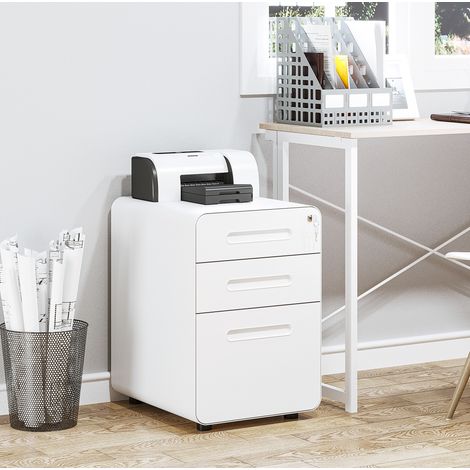 Büro-Rollcontainer mit 3 Schubladen, Stahl, Weiß, 39 x 48 x 59 cm, OKMYHOME (1/5)