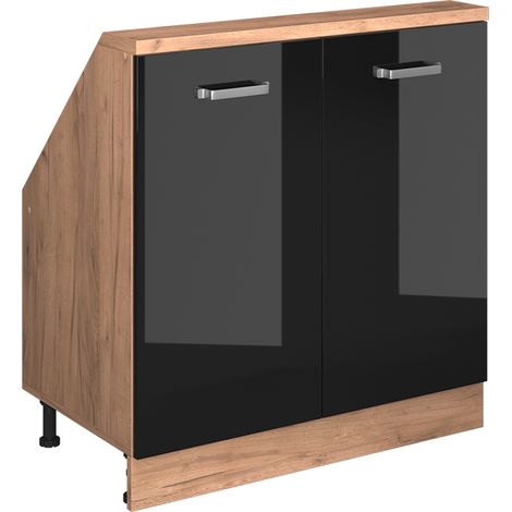 Mobile sottotetto Rion, Rovere nero/oro lucido, con 2 porte, Vicco