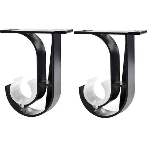 Support de Tringle à Rideau - Alliage d'Aluminium - Diamètre 28 mm - Fixation Plafond ou Mur - Noir - 2 Pièces