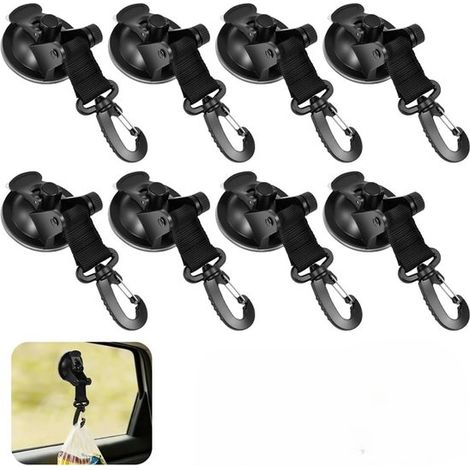 Crochets à ventouse 8 pièces – Grandes ventouses avec crochets sans perçage – Pour pare-soleil auvent camping-car et accessoires de camping – Noir (1/5)