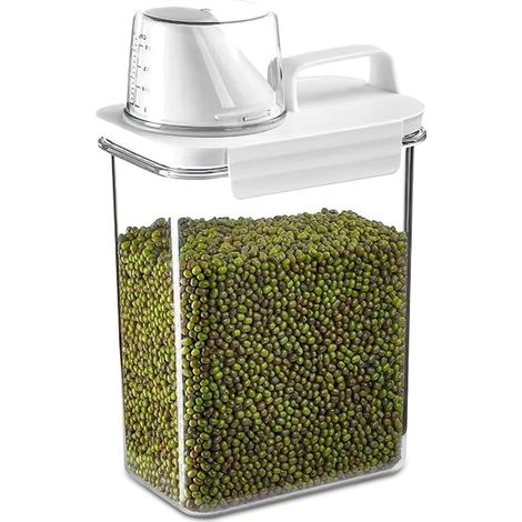 Boite Cereales Hermetique pour Riz, Boite a Riz Étanche, Distributeurs de Lessive en Poudre, Stockage pour Haricots, Détergent, avec Tasse à Mesurer, 1800ML (1/5)