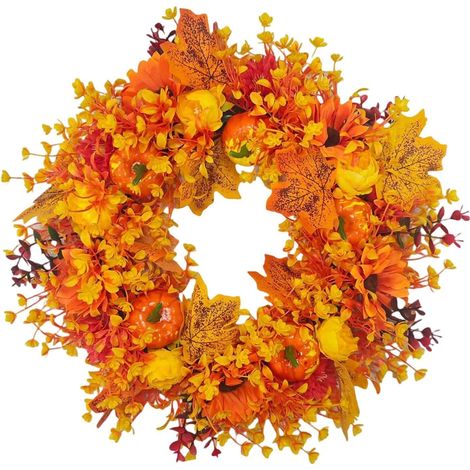 Couronne automnale artificielle 50 cm faite main – Décoration de porte pour Thanksgiving, automne et Noël, intérieur et extérieur (1/5)
