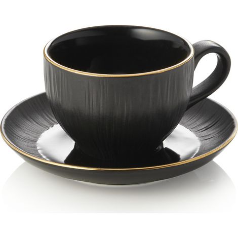 Tasse cappuccino & soucoupe 200 ml noir bord doré MAYA KURO - Was Germany