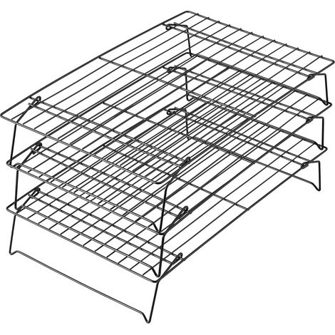 Kühlgitter geeignet für Kekse, Kuchen usw. (Schwarz - 40x25x8 cm, dreistöckig, Ständer nicht im Lieferumfang enthalten)