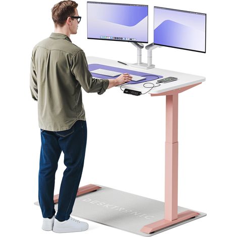 Desktronic Bureau assis debout HomeOne - 120x60cm - Rose/Blanc