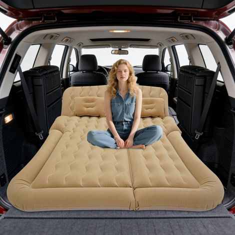 Matelas Gonflable pour Voiture SUV Portable Lit de Voiture Matelas Pneumatique Pliable avec Pompe à Air électrique,pour SUV et Véhicules Hors Route, Voyage, Camping (Beige)