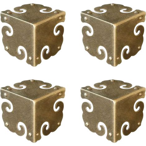 Protections D'angle - Laiton Pur - 3 Côtés - Vintage Bronze Antique - Pour Meubles Bureau Boîte À Bijoux Coffret Cadeau - Lot De 4