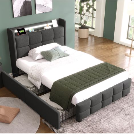 letto contenitore 90x200 con USB LED grigio OKMYHOME (1/5)