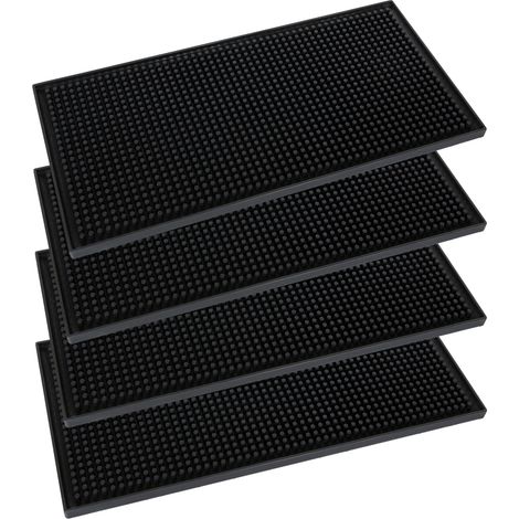 4pcs Tapis de Bar pour la Maison, 12" x 6" Tapis de bière Noir, Tapis de Service de Bar en Caoutchouc antidérapant pour Le comptoir de la Cuisine du Bar Table à café