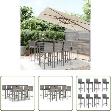 vidaXL Barhocker - 9-tlg. Gartenbar-Set mit Kissen Grau Poly Rattan (1/5)