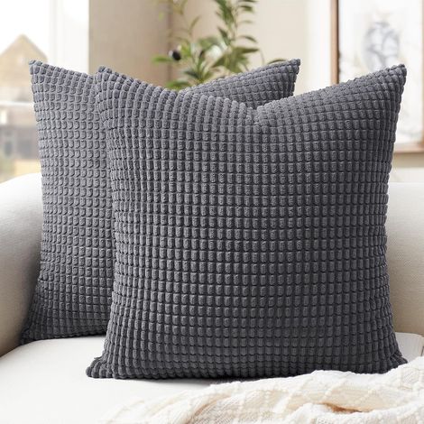 Housse de Coussin 35x35 cm Gris Anthracite en Velours Côtelé Lot de 2 - Coussin Bohème Petit Format pour Salon, Canapé, Jardin et Chambre, Ambiance Élégante et Naturelle (1/5)