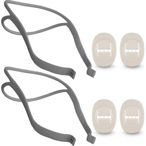 Lot de 2 sangles + 4 clips Impresa pour masque nasal ResMed Airfit P10 CPAP. fixation tête confortable et ajustable. (1/5)