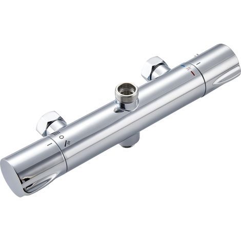 Thermostat-Duschmischer mit 2 Auslässen, runder Duscharmatur, oberer Auslass 3/4" BSP (26,4 mm) und unterer Auslass 1/2" BSP (21 mm), verchromt (1/5)
