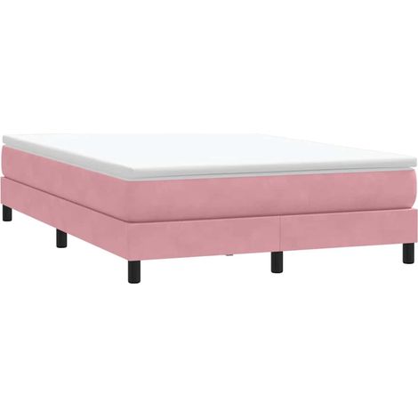 Cama box spring sin colchón terciopelo rosa 140x210 cm (1/5)