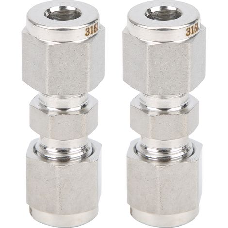 Raccord à compression droit 316L inox double ferrule, adaptateur tube 6mm, pack de 2 pièces, connexion étanche tuyauterie industrielle. (1/5)