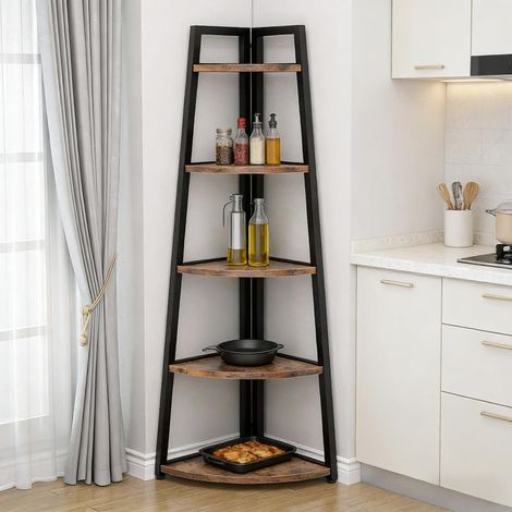 Étagère d'angle à 5 niveaux, petite bibliothèque, présentoir mural, support pour plantes, meuble de rangement compact (1/5)