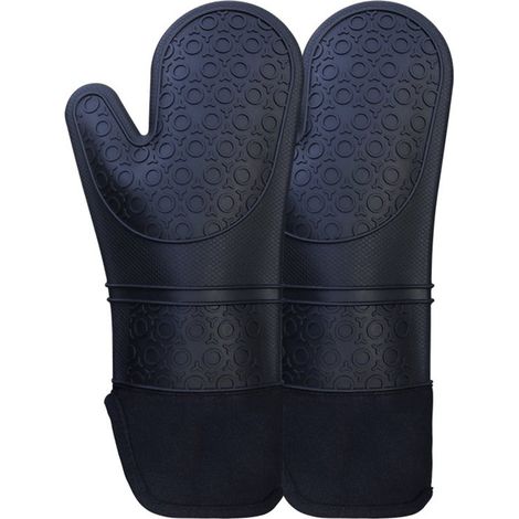 Guantes de cocina profesionales, agarraderas extralargas de silicona, resistentes al calor (negro, 1 par) (1/5)